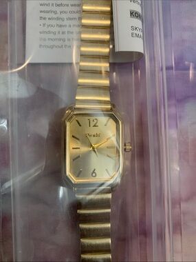 New Gold Tone Rectangular Face Watch with Expansion Band